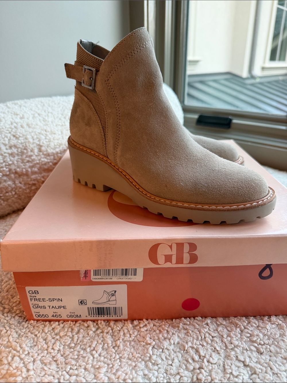 Gianni Bini Taupe Suede Ankle Bootie with Buckle